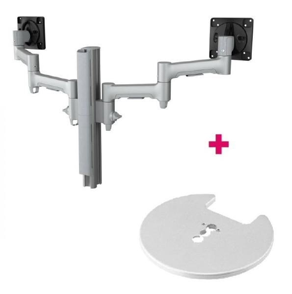 Atdec Awms-2-4640 Dual 18.11" Monitor Arms On 15.75" Post And Grommet Clamp Desk Fixing, Silver