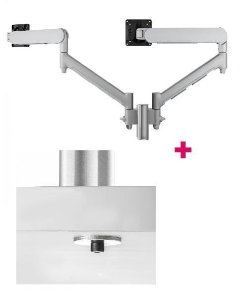 Atdec Awms-2-D13 Dual 27" Dynamic Monitor Arms On 5.3" Post And Bolt-Through Desk Fixing, Silver