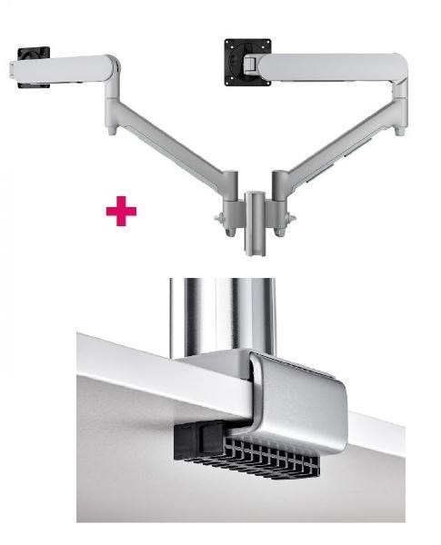 Atdec Awms-2-D13 Dual 27" Dynamic Monitor Arms On 5.3" Post And C Clamp Desk Fixing, Silver