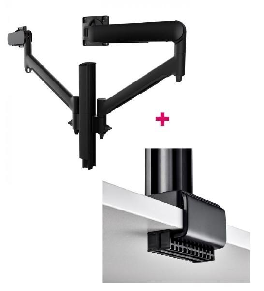 Atdec Awms-2-D40 Dual Dynamic 27" Monitor Arms On 15.7" Post And C Clamp Desk Fixing, Black