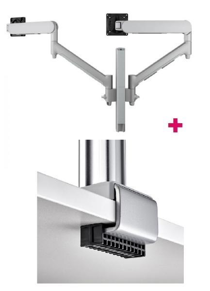 Atdec Awms-2-D40 Dual Dynamic 27" Monitor Arms On 15.7" Post And C Clamp Desk Fixing, Silver