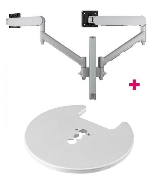 Atdec Awms-2-D40 Dual Dynamic 27" Monitor Arms On 15.7" Post And Grommet Clamp Desk Fixing, Silver