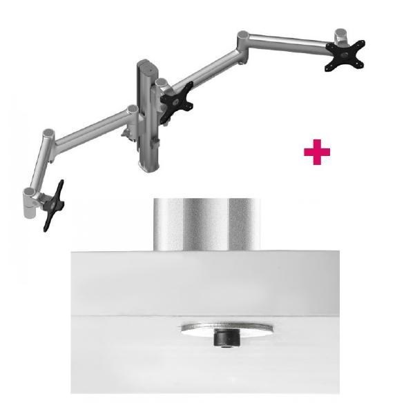 Atdec Awms-3-13714 Triple 5.11" And 27.95" Monitor Arms On 15.75" Post And Bolt-Through Desk Fixing, Silver