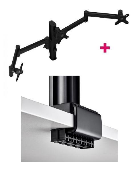 Atdec Awms-3-13714 Triple 5.11" And 27.95" Monitor Arms On 15.75" Post And C Clamp Desk Fixing, Black