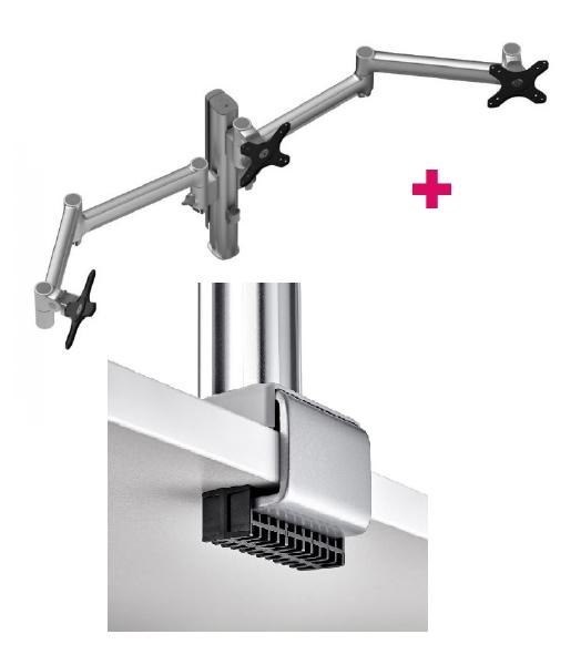 Atdec Awms-3-13714 Triple 5.11" And 27.95" Monitor Arms On 15.75" Post And C Clamp Desk Fixing, Silver