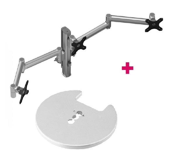 Atdec Awms-3-13714 Triple 5.11" And 27.95" Monitor Arms On 15.75" Post And Grommet Clamp Desk Fixing, Silver