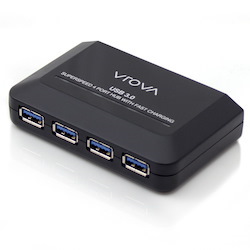 VROVA USB 3.0 SuperSpeed 4 Ports Hub with Fast Charging USB Port (With External Power Adapter)