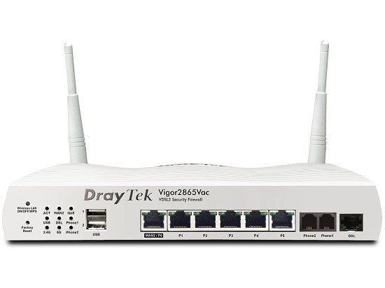 Draytek Vigor2865 Multi WAN Router with VDSL2 35b/ADSL2+, 1 x GbE WAN/LAN, and 3G/4G USB WAN port for Load Balancing and Fail-over, 5 x GbE LANs, Object-based SPI Firewall, CSM, QoS, 32 x VPNs, 16 x SSL VPNs, and support VigorACS 2