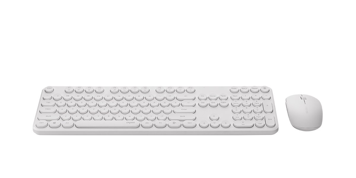 Rapoo X260S Wireless Optical Mouse & Keyboard Black - 2.4G Connection, 10M Range, Spill-Resistant, Retro Style Round Key Cap, 1000Dpi - White
