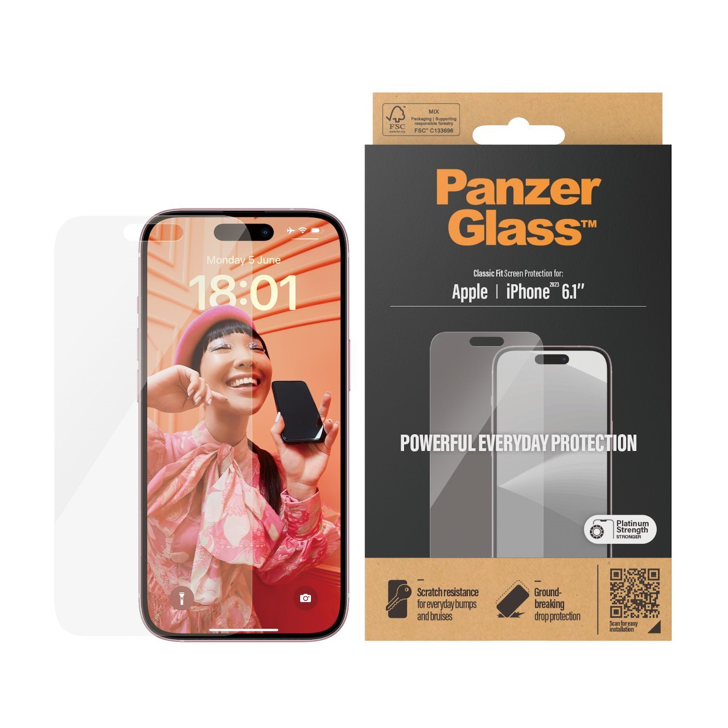PanzerGlass Apple iPhone 15 (6.1') Screen Protector Classic Fit - Clear (2805), Scratch & Shock Resistant, AntiBacterial, 2YR