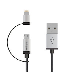 mBeat (LS) Mbeat® 1M Lightning And Micro Usb Data Cable - 2-in-1/Aluminmum Shell Crush-Proof/Nylon Braided/Silver/ Apple/Andriod Tablet Mobile Device