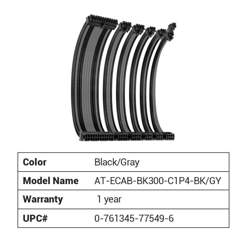 Antec Cip4 Cable Kit Black Grey - 6 Pack, 24Atx, 4+4 Eps, 16Awg Thicker, High Performance 300MM Long Length. Premium Sleeved & Universal
