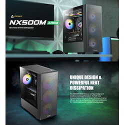 Antec NX500M Matx, Mesh, Usb-C, 3X Argb 120MM, Usb 3.0, HD Audio, 360MM Radiator Front & 240 Top, 2X Argb Front, 1 X Rear, Removable HDD, Case - Si