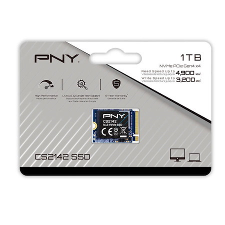 PNY CS2142 1TB PCIe M.2 2230 NVMe Gen4x4 SSD 4,900MB/s 3200MB/s 5YRS