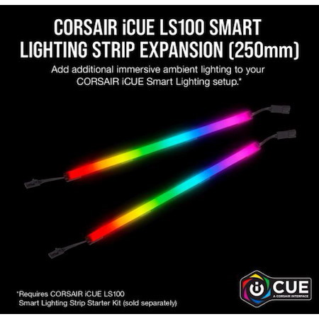 Corsair Icue LS100 Smart Lighting Strip Expansion Kit -2X 250MM Addressable Led Strip, RGB Ext Cable, Adhesive Tape, Cable Clips. 2 Years WTY. (LS)