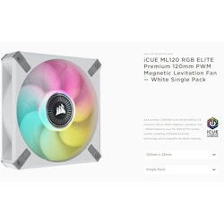 Corsair ML Elite Series, ML120 RGB Elite White, 120MM Magnetic Levitation RGB Fan With AirGuide, Single Pack