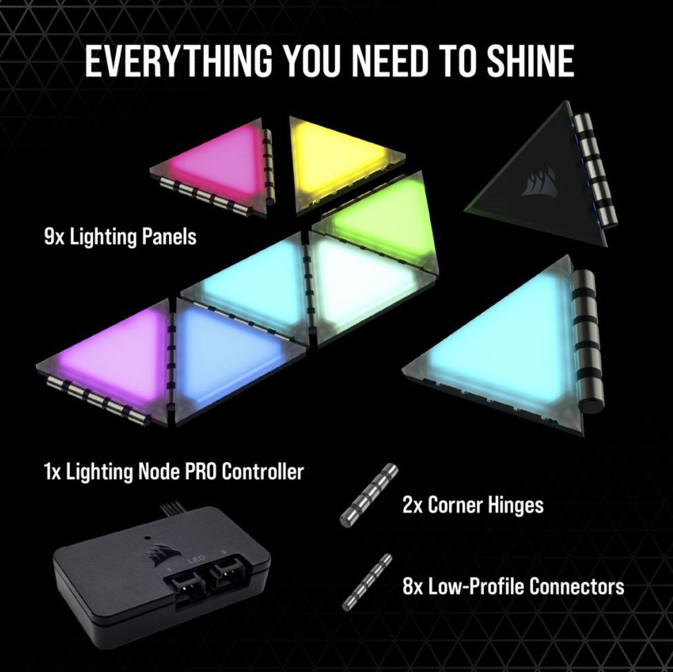 Corsair Icue LC100 Case Accent Lighting Panels — Mini Triangle — 9X Tile Starter Kit