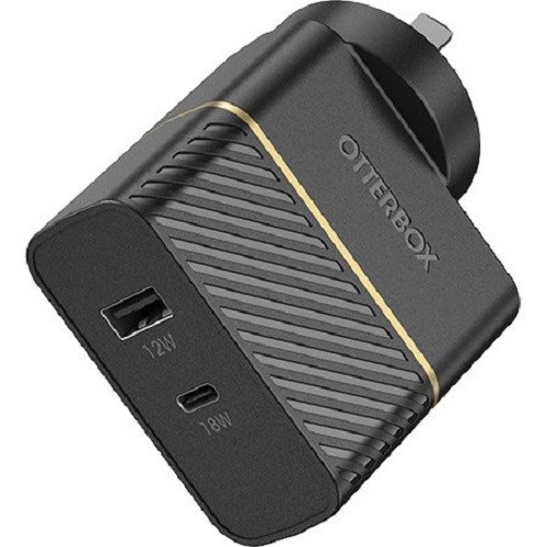 OtterBox Usb-C And Usb-A Fast Charge Dual Port Wall Charger (Type I) - 30W - Black Shimmer (78-80029), Support Usb Power Delivery 3.0, Ultra-Safe