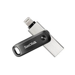 SanDisk 128G iXpand Flash Drive Go SDIx60N Usb-A Lightning Usb 3.0 Silver Password-Protect For iPhone & iPad 1 YRS Warranty