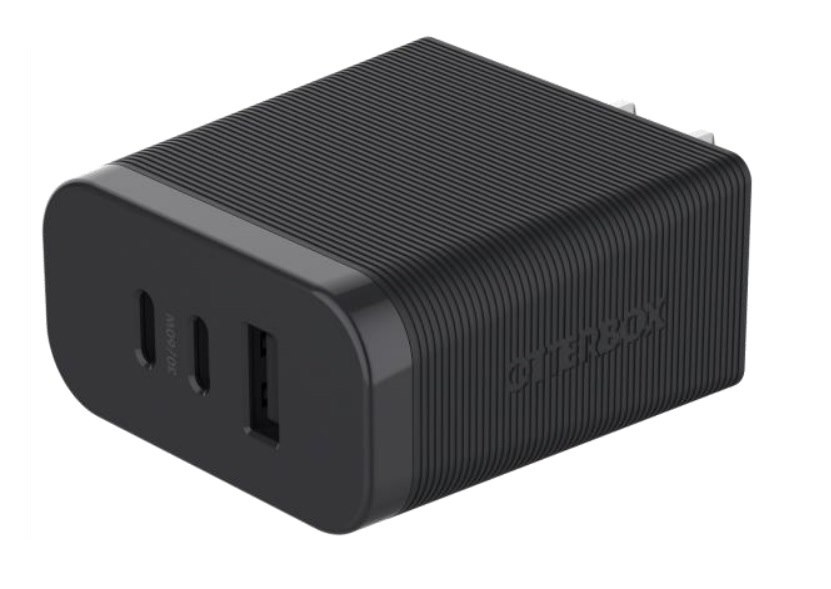 OtterBox Usb-C 72W GaN Wall Charger - Black (78-81038), Usb Power Delivery, 60W Shared Dual Usb-C+ 12W Usb-A, Drop Tested And Ultra Durable