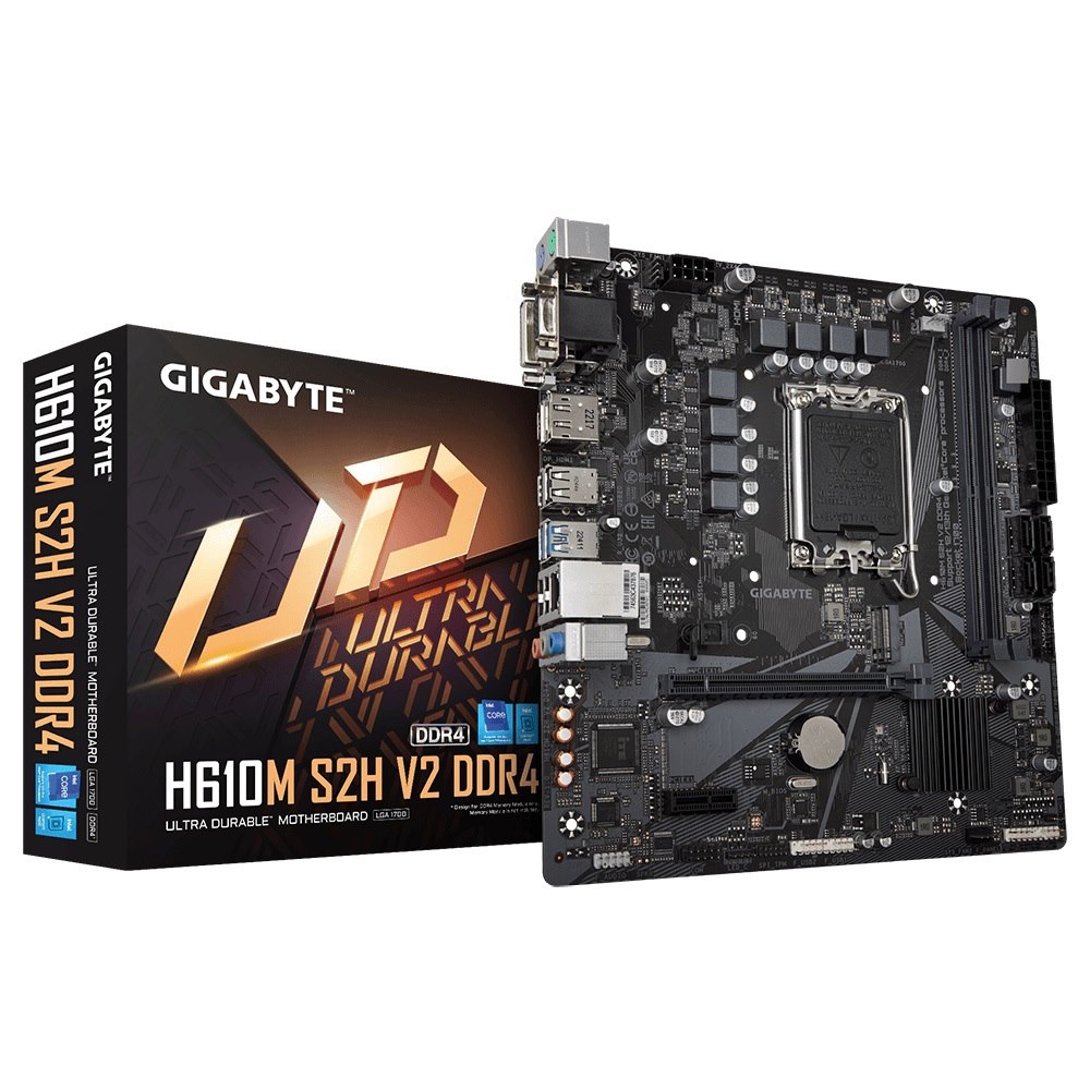 Gigabyte H610M S2H V2 DDR4 1.0 Intel Lga 1700 Matx Motherboard, 2X DDR4 ~64GB, 1X Pci X16=, 1X Pci=E X1, 1X M.2, 4X Sata, 4X Usb3.2, 4X Usb 2(Need Upd