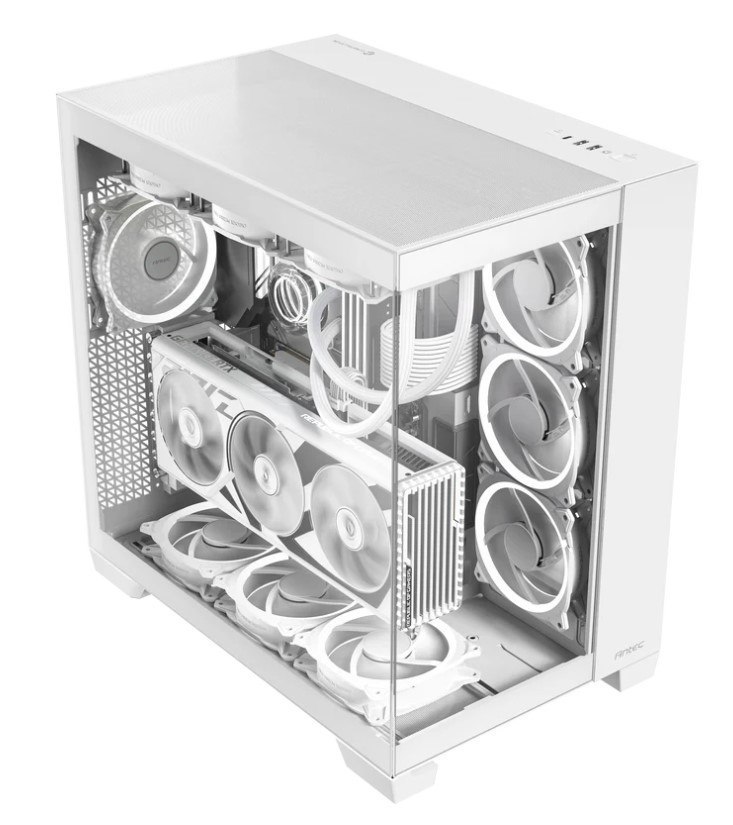 Antec C8 Aluminum White E-Atx Seamless Edge View Front And Side, Usb-C, 4MM Tempered Glass, 360MM Liquid Cooler Top, Bottom, Side. 2X Usb 3.0 Case.