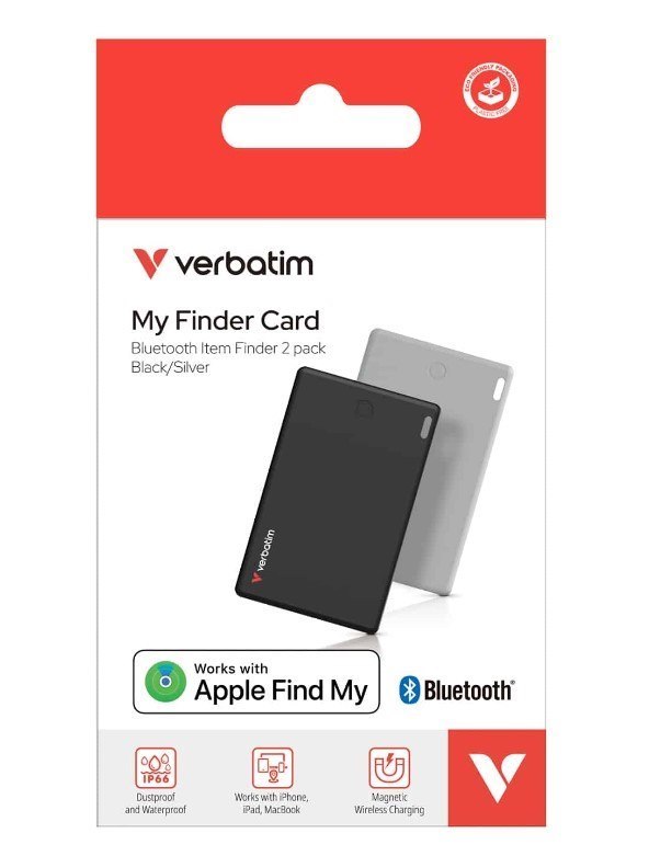 Verbatim MY Finder Card Bluetooth Finder 2 Pack- Black Silver, Bluetooth Apple Find MY