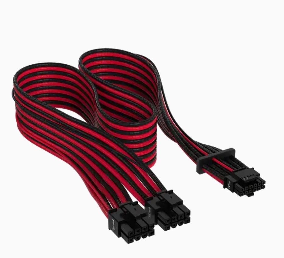 Corsair Premium Individually Sleeved 12+4Pin PCIe Gen 5 Type-4 600W 12VHPWR Cable, Red And Black 4080 / 4070 / 4090XX