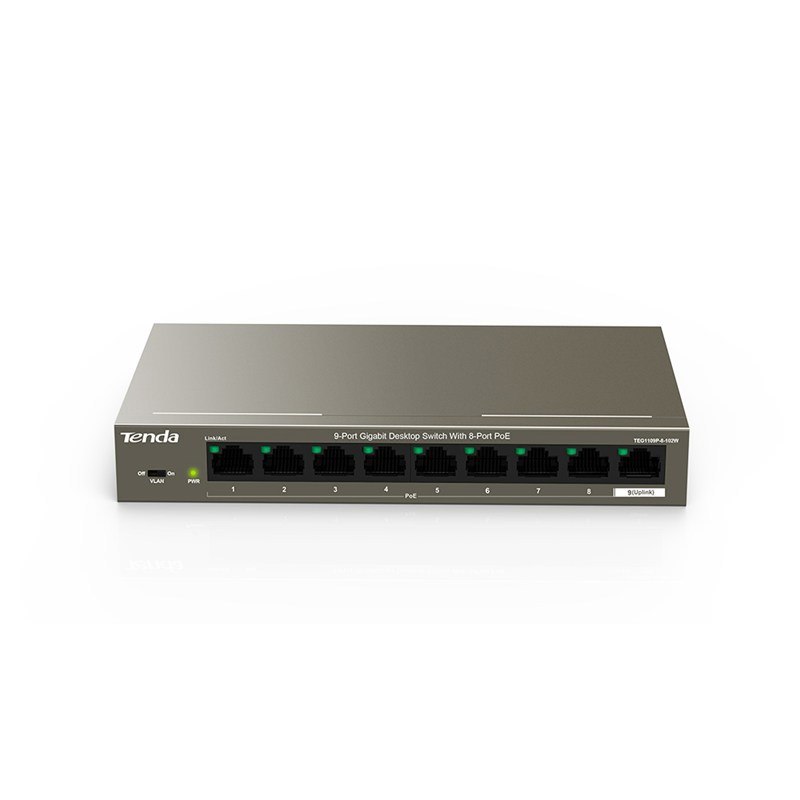 Tenda (Teg1109p-8-102W) 9-Port Ge Switch With 8-Port PoE+