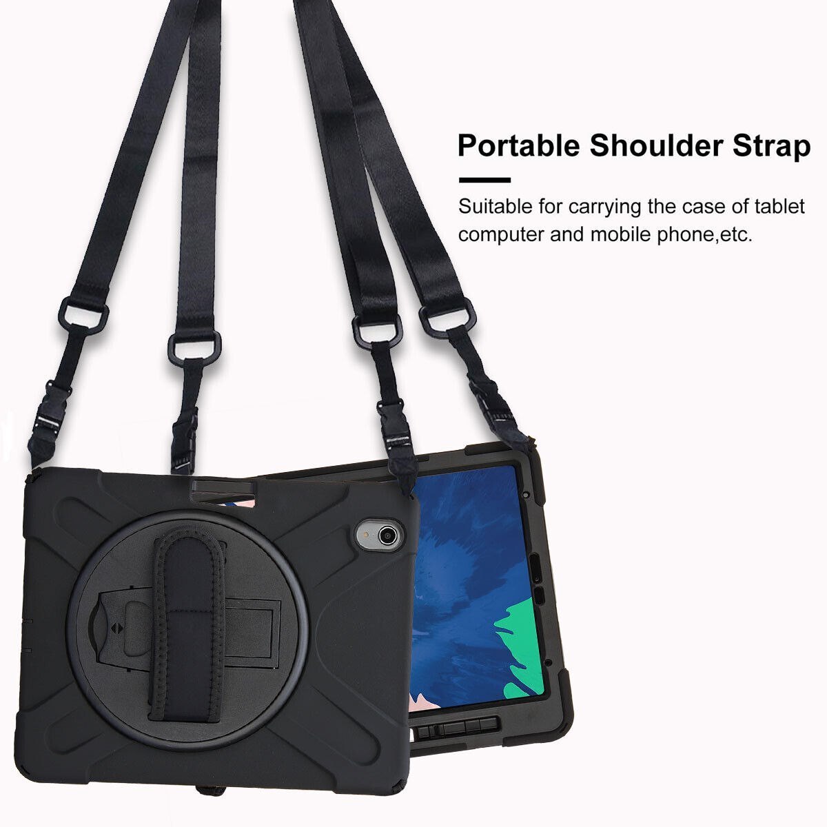 iPad Mini 5/4 Shockproof Case, Hand Strap/Stand/Pencil Holder/Carrying Shoulder