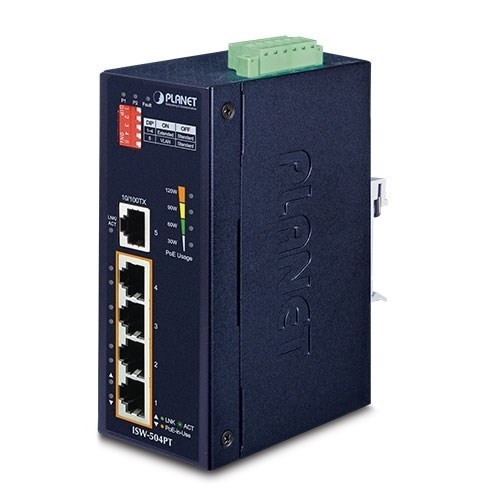 Planet | Isw-504Pt | Industrial Din Rail Unmanaged 5-Port With 4 X 10/100Base-Tx PoE+ Ports