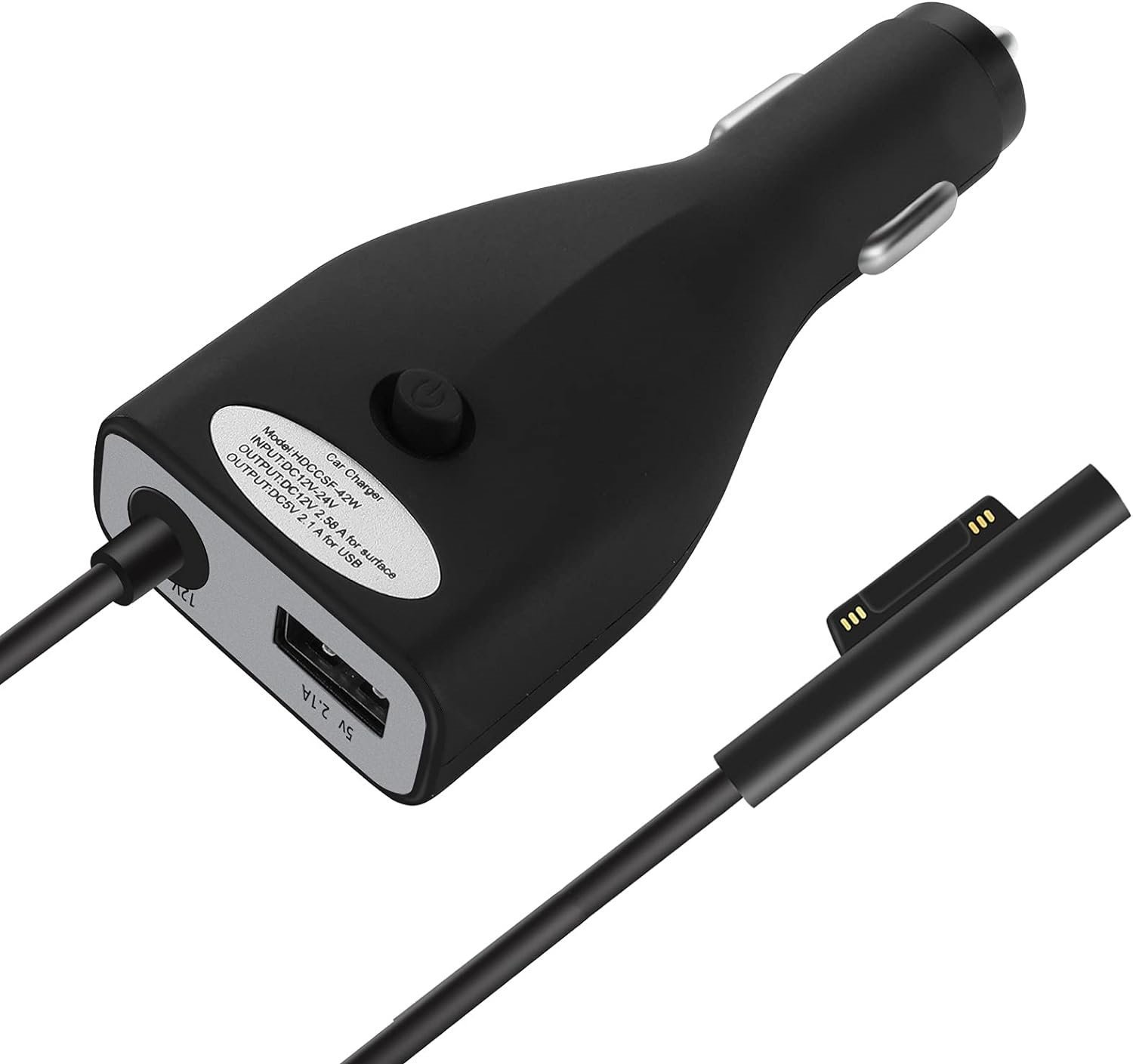 Sisyphy Surface Pro Car Charger, 42W 12V 2.58A Power Supply for Microsoft Surface Pro 3 Pro 4 Pro 5 Pro 6 Surface Go Surface Laptop & Surface Book with 5V 2.1A USB Fast Charging Port