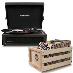 Crosley "Crosley Voyager Portable Turntable - Black + Free Record Storage Crate"