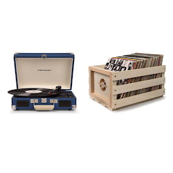 Crosley "Crosley Cruiser Deluxe Portable Turntable - Blue + Free Record Storage Crate"