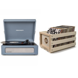 Crosley Voyager Portable Turntable - Washed Blue + Free Record Storage Crate