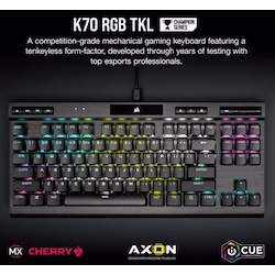 Corsair K70 RGB TKL Mechanical Gaming Keyboard, Backlit RGB Led, Cherry MX Speed Keyswitches, Black