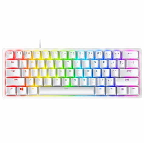 Razer Huntsman Mini-Mercury Edition-60% Optical Gaming Keyboard (Clicky Purple Switch)-FRML Packaging