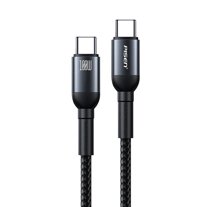 Pisen Braided Usb-C To Usb-C 100W PD Fast Charge Cable (1M) Black - Bend-Resistant, Samsung Galaxy,Apple iPhone,iPad,MacBook,Google,OPPO,Nokia,Laptop