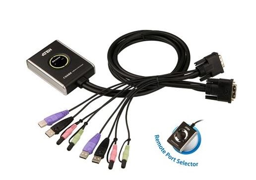 Aten 2 Port Usb 2.0 Dvi / Audio Cable KVM Switch Support HDCP, Video DynaSync, Single Link, Audio, Mouse/Keyboard Emulation - [ Old Sku: CS-682 ]