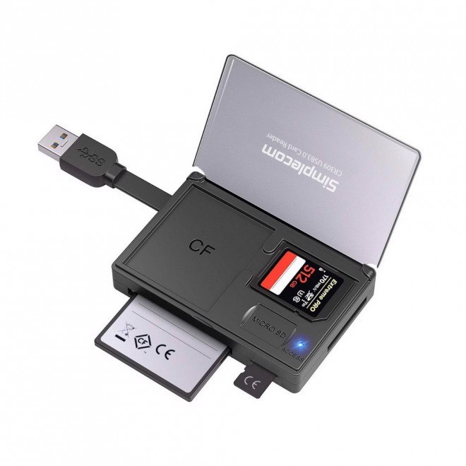 Simplecom CR309 3-Slot SuperSpeed Usb 3.0 Card Reader With Card Storage Case