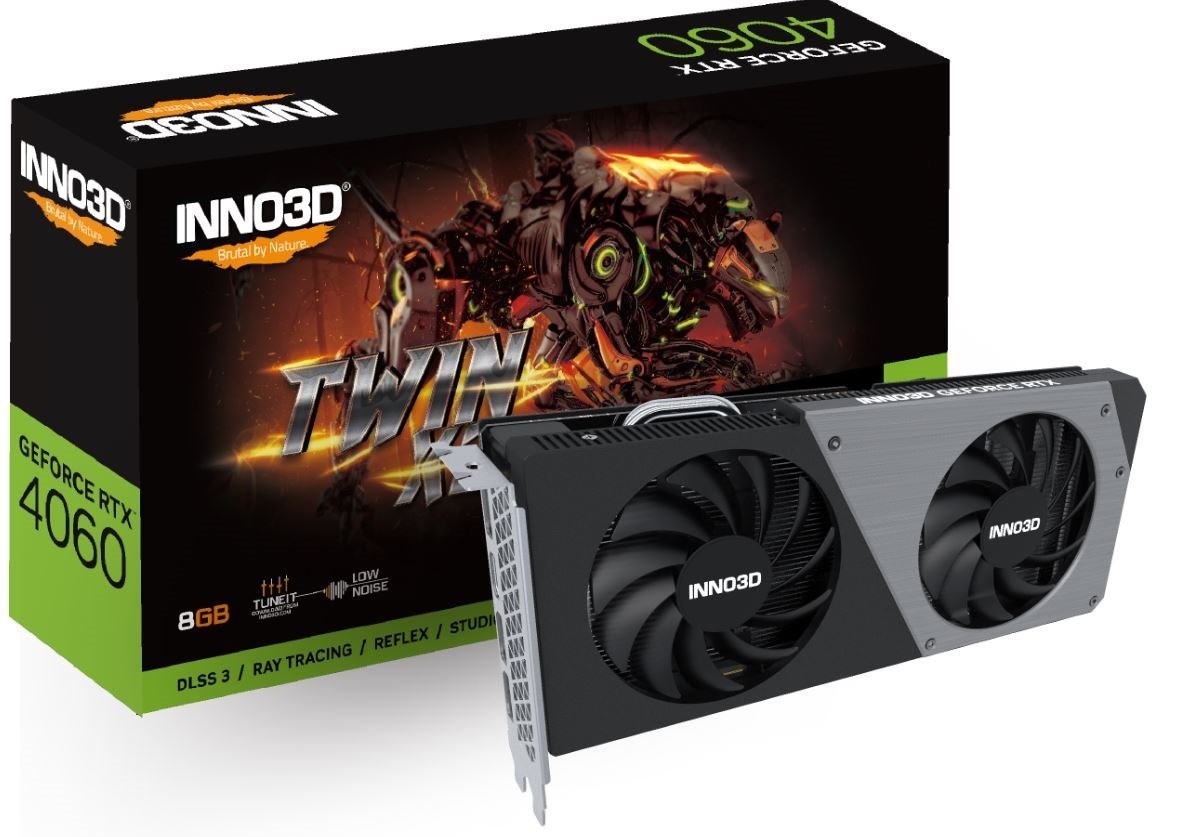 Inno3d nVidia GeForce RTX 4060 Twin X2 8G GDDR6, 2460MHz Boost Clock, Ram 17Gbps, 3xDP+HDMI, 250X118X42MM (4060)