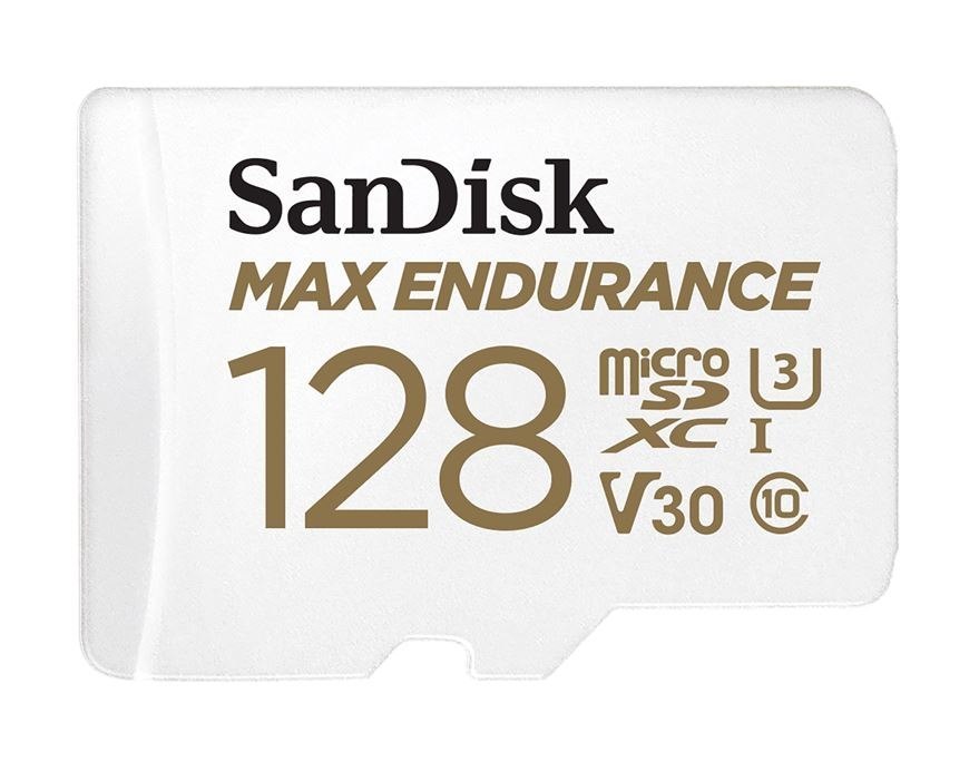 SanDisk Max Endurance 128GB microSD 100MB/s 40MB/s 20K HRS 4K Uhd C10 U3 V30 -40°C To 85°C Heat Freeze Shock Temperature Water X-Ray Proof SD Adapter