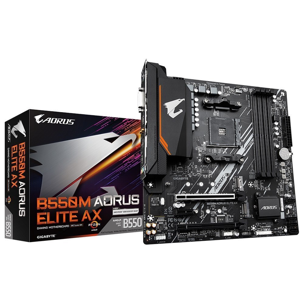 Gigabyte B550M Aorus Elite Ax Amd Ryzen M-Atx Motherboard 4xDDR4 4xSATA 2xM.2 Lan Raid Hdmi Dvi-D 2xPCIEx16 4xUSB3.2 4xUSB2.0