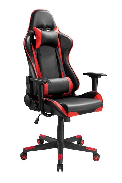 Brateck Pu Leather Gaming Chairs With Headrest And Lumbar Support (70X70X127~137CM) Up To 150KG - Pu Leather,PVC Leather-Black Red (LS)