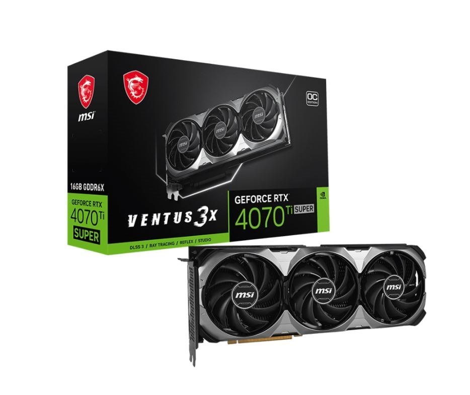 Msi GeForce RTX 4070 Ti Super 16G Ventus 3X Oc Video Card 2640 MHz Boost Clock, 12GB GDDR6X,DisplayPort X 3 (v1.4a),HDMI X 1