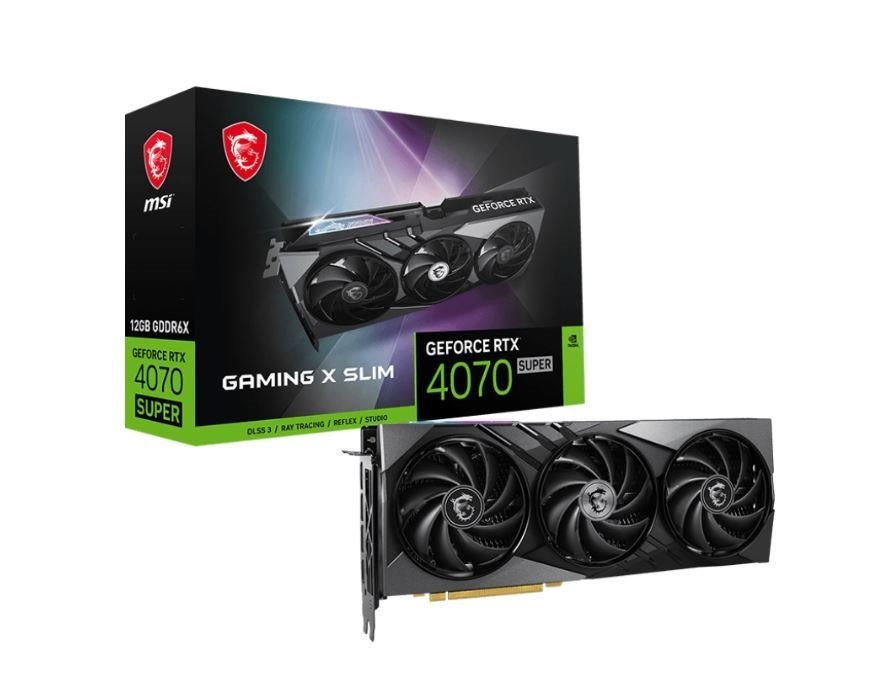 Msi GeForce RTX 4070 Super 12G Gaming X Slim Video Card 2595 MHz Boost Clock, 16GB GDDR6X,DisplayPort X 3 (v1.4a),HDMI X 1