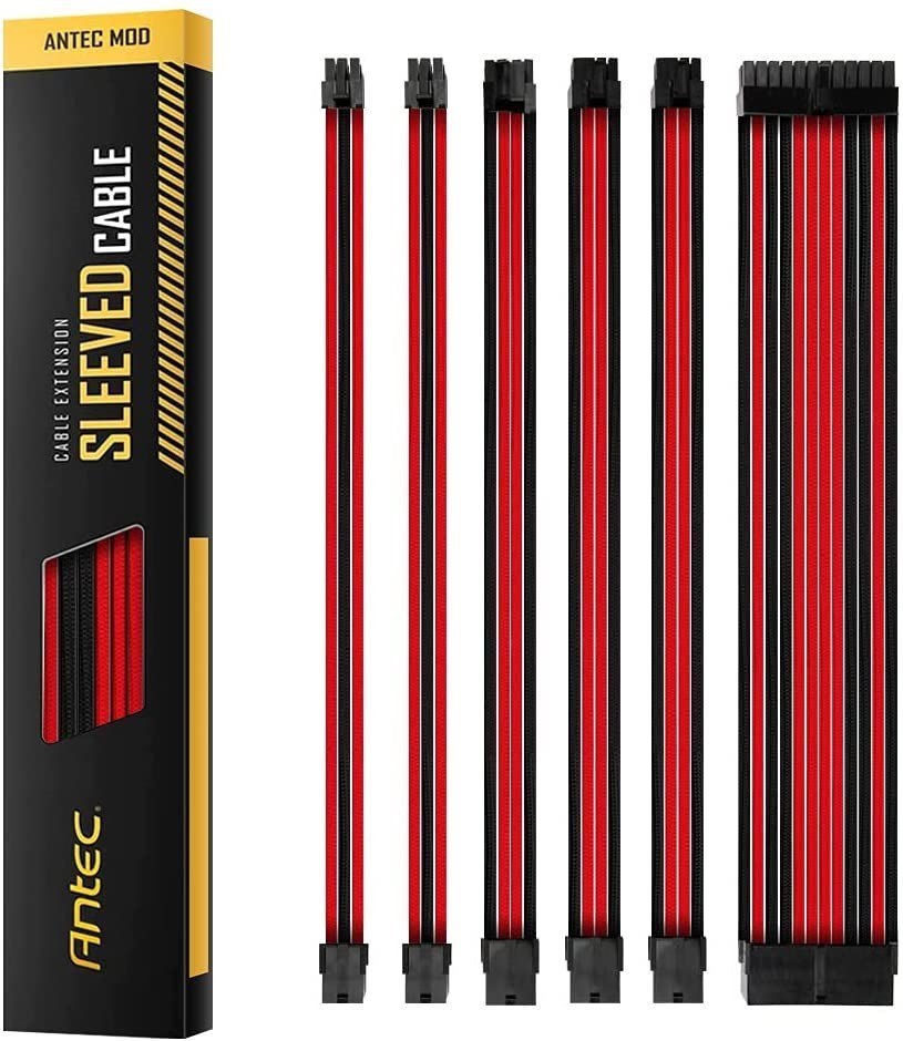 Antec Psu - Sleeved Extension Cable Kit V2 - Red / Black. 24Pin Atx, 4+4 Eps, 8Pin Pci-E, 6Pin Pci-E, Compatible With Standard Psu (LS