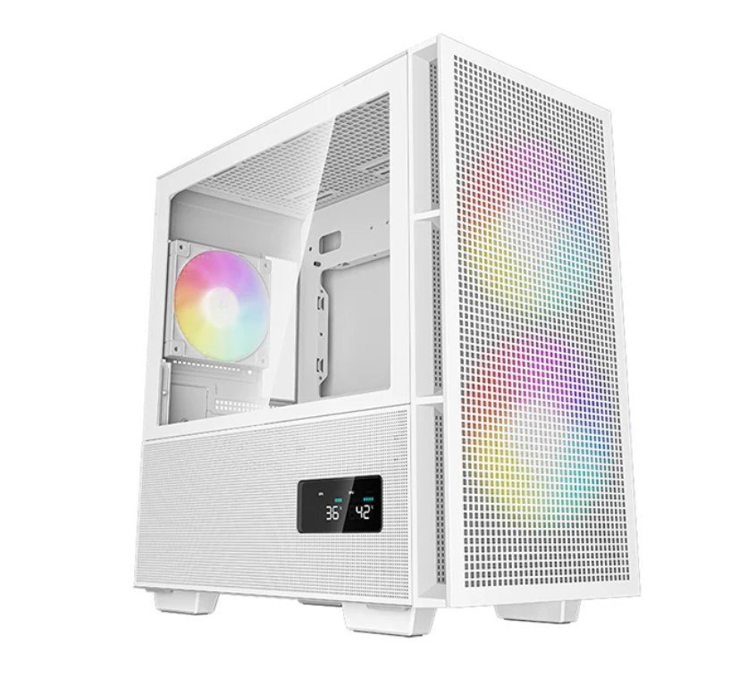 DeepCool CH360 Digital White Micro Atx Case, Tempered Glass Window,1X Usb 3.0, 1X Usb-C, HD Audio, 2X 140MM Argb And 1X 120MM Argb Pre-Installed