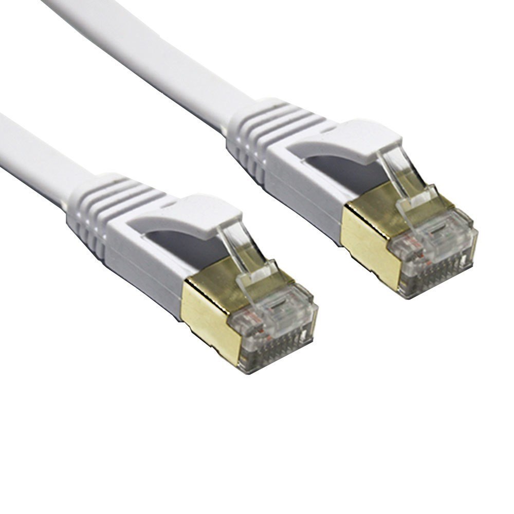 Edimax 3M White 10GbE Shielded Cat7 Network Cable - Flat 100% Oxygen-Free Bare Copper Core, Alum-Foil Shielding, Grounding Wire, Gold Plated RJ45