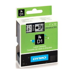 Dymo D1 (SD53710/S0720920) Label Cassette, 24MM X 7M - Black On Clear